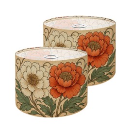 Lampshades Lamp Shades set of 2 Boho Brown Green Orange Peony Floral Vintage Peony Flowers Light Shade for Table Lamps Floor Lamps Drum Lamp Shades Lampshade Replacement