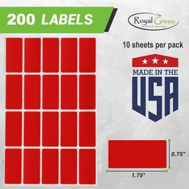 Royal Green Identification Labels Rectangle Stickers 1.57inch x 0.75 inch Durable self Adhesive (40mm x 19) in 10 Assorted Colors - 200 Pack