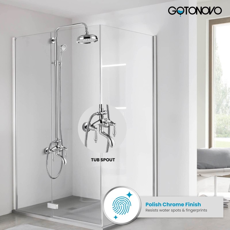gotonovo Polished Chrome Exposed Pipe Bathroom Shower System Wall Mount