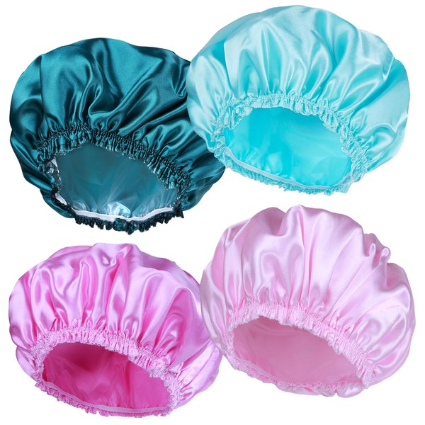 Shower Caps for Women, 4 PCS Elastic and Reusable Bath