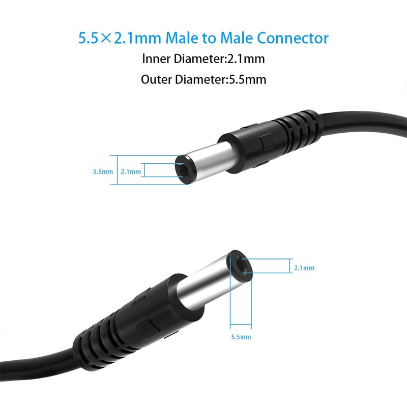 2-Pack DC Power Cable Male to Male Power Adapter DC