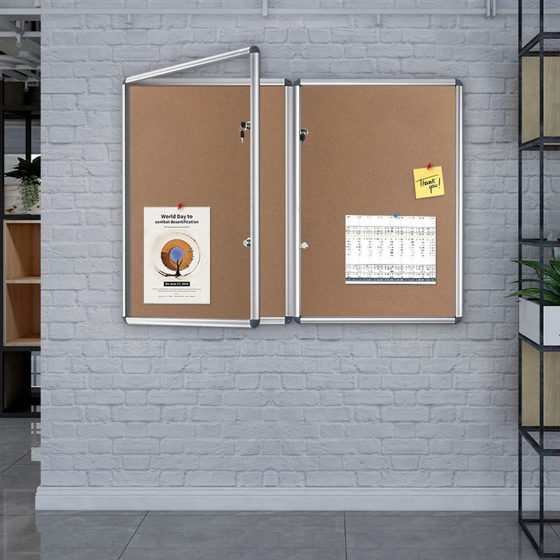 VIZ-PRO Tamperproof Lockable Cork Noticeboard Class 1 Aluminium Framed 48x36