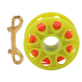 30M Scuba Diving Reel Scuba Diving Finger Spool with Double Ended Bolt Snap Clip Fluorescent Orange WireYellow