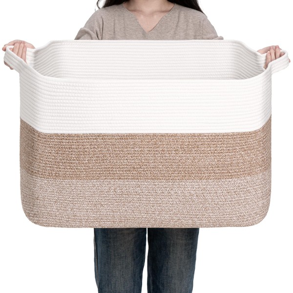 CLHMILY&Z Stylish Square Cotton Rope Storage Basket - 22x17x13.8 Inches