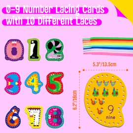 10 Pieces Number Lacing Cards, 0-9 Double Sided Sewing Cards with 10 Colorful Laces, Imagination Development Lacing Toys Games for Children Educational and Learning Activity