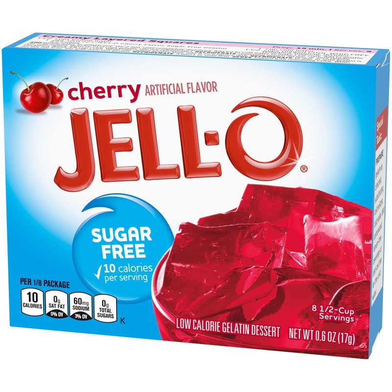 Jell-O Sugar-Free Cherry Gelatin Mix 0.6 Ounce Box (Pack of