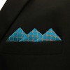 SHLAX&WING Blue Men's Pocket Square Silk Checkered 32cm Extra Large,