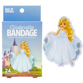 BioSwiss Vendas autoadhesivas con forma de princesa Cenicienta, sin látex, estériles, para el cuidado de heridas, divertidos suministros de primeros auxilios para niños y adultos, 24 unidades