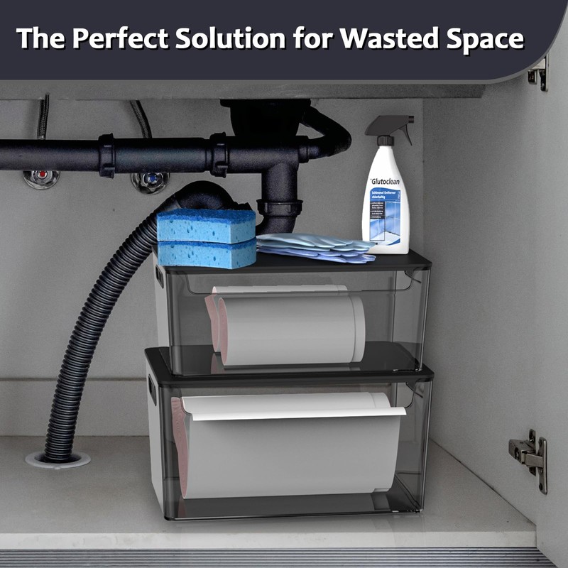 COAZEX 2 Pack Trash Bag Holder Under Sink Stackable, Plastic