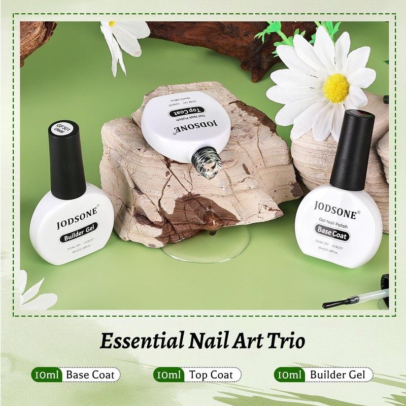 JODSONE 3Pcs 10ml Top Coat Base Coat Builder Gel Set