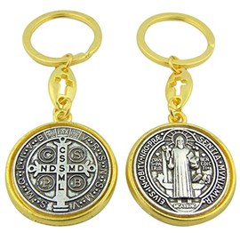 Religious Gifts Protection from Evil Patron Saint St Benedict of Nursia Tu Tone Medal Key Chains