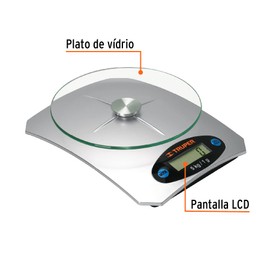 Truper BASE-5EC Báscula digital base cristal para cocina capacidad 5kg, color, pack of/paquete de 1