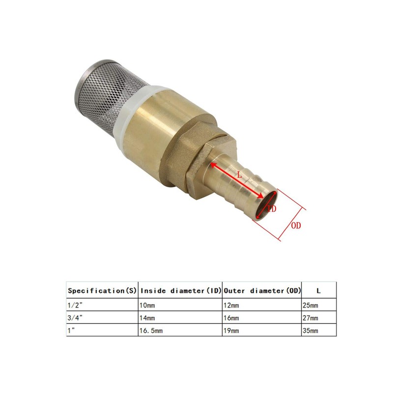 Check Valve for Suction Hose Screw Thread 1/2 3/4 1