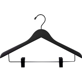 Quality Wooden Skirt Hangers 50 Pack, Solid Wood Pant Hanger with Adjustable Clips Matte Black