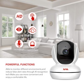 XM Wireless IP Security Camera Indoor Surveillance Camera Smart WiFi Home Camera for Baby/Pet/Nanny with Motion Detection 2-Way Audio Night Vision Cloud-Storage & TF Cardslot iOS/Android