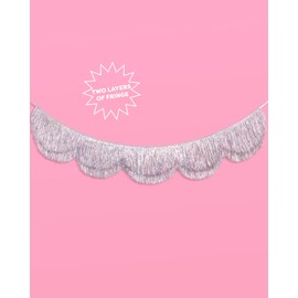 xo, Fetti Silver Iridescent Scalloped Fringe Banner - 6 Ft. | Bachelorette Party Decorations, Birthday Sign, Sparkly Decor, Photo Booth Backdrop