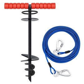 Sliridog Heavy Duty Dog Stake - 15" Solid Steel Ground Anchor with 30ft Blue Rope - for Large Dogs Up to 180lbs - Perfect for Yard, Outdoor, Camping, Tent (14mm Diameter, 5mm Rope)