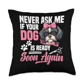 Dog Hairdresser Salon Dog Grooming Apron Dog Groomer Throw Pillow