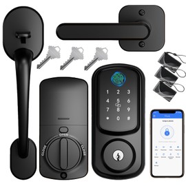 Keyless Entry Door Lock with Handle Set, Keyless Entry Door Lock Deadbolt with Handle Set,Smart Door Lock for Front Door Auto Lock Work with Alexa,Black