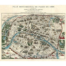Historic Map : Geffory Monument Antique Map of Paris, 1898, Vintage Wall Art : 30in x 24in