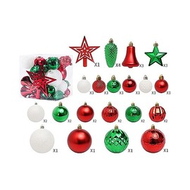 45Pcs Red White Green Christmas Balls Party Decorations Tree Top Star Christmas Ball Christmas Tree Pendant (B. Multi-Colored)