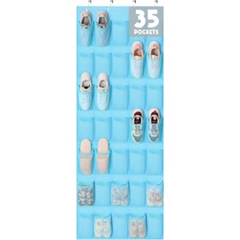Tiblue Over The Door Shoe Organizer, Blue, 35 Pockets, 8.9 x 4.7 in