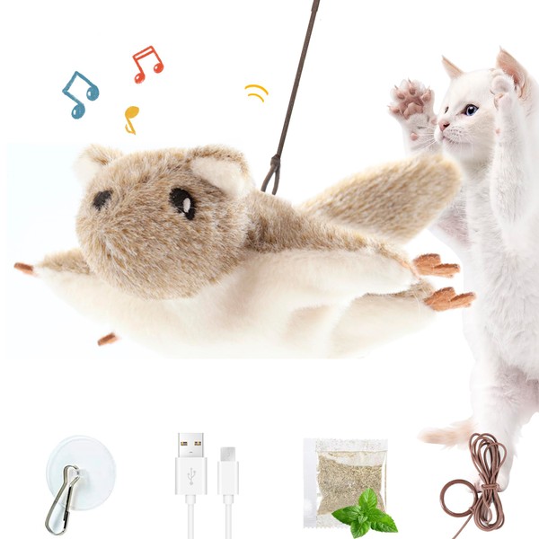 Suhaco USB Rechargeable Cat Toys Flapping & Chirping Mouse Kitty