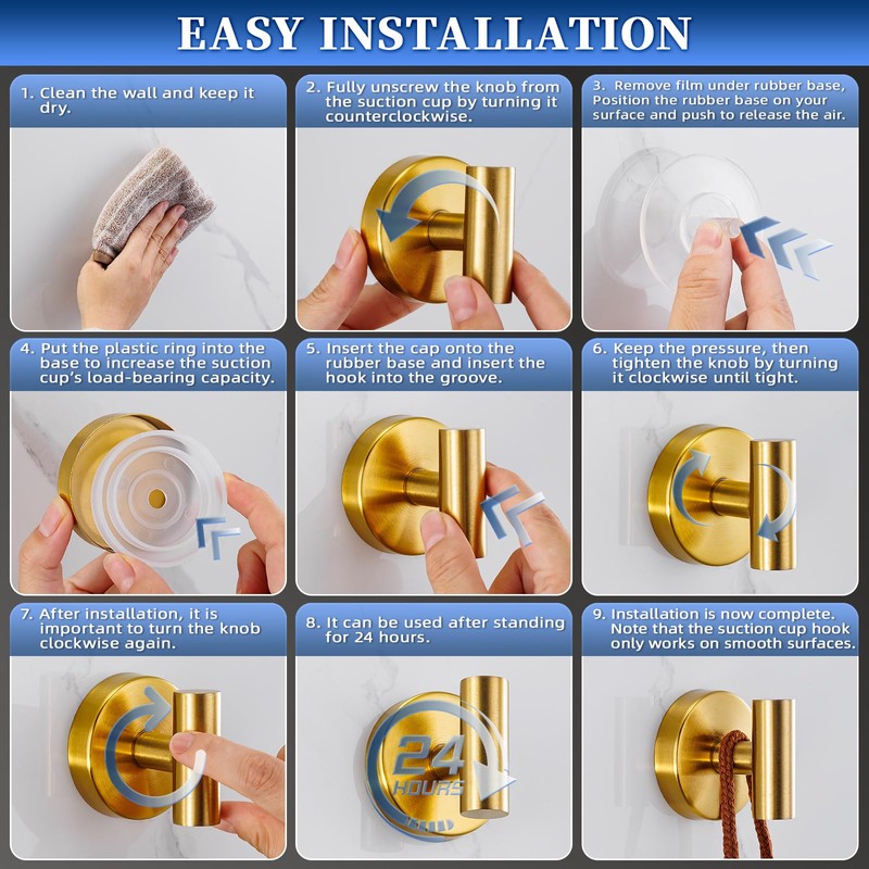 warlve Suction Cup Hooks No Drill Stainless Steel Shower Hooks