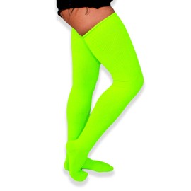 NEON NATION Extra Long Solid Color Thigh High Knit Socks (Neon Green)