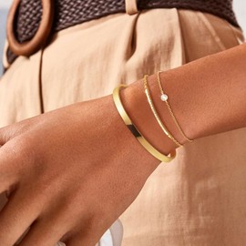 Moodear Gold Bracelets for Women - Dainty Bangle Bracelet for Women Stack Trendy 14k Gold Plated CZ Cuff Chain Bangles Set Non Tarnish Waterproof Jewelry