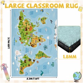 7.6x12 ft Large World Map Classroom Rug Travel Maps Educational Area Mat Animals Play Carpet Educational Back to School Learning Mat for Classroom Preschool Nursery Kindergarten(Map)