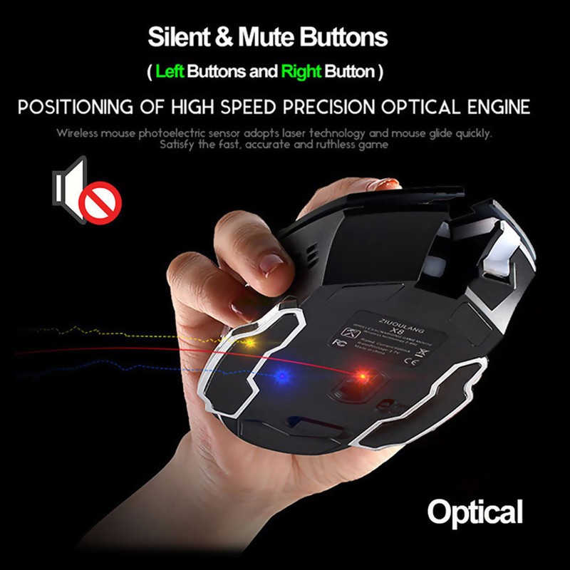 Rechargeable X8 Wireless Game Mouse Silent LED Backlit USB 1800DPI