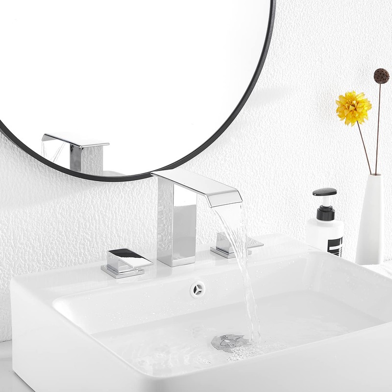 Chrome Bathroom Faucet Waterfall Widespread GGStudy 3 Holes 2 Handle