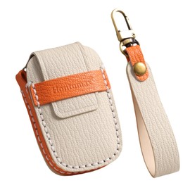 Hontumax Genuine Leather Key Fob Cover Case for Toyota Tundra Venza Sequoia Tacoma Mirai Land Cruiser Camry 4Runner 2025, for Subaru Solterra (White)