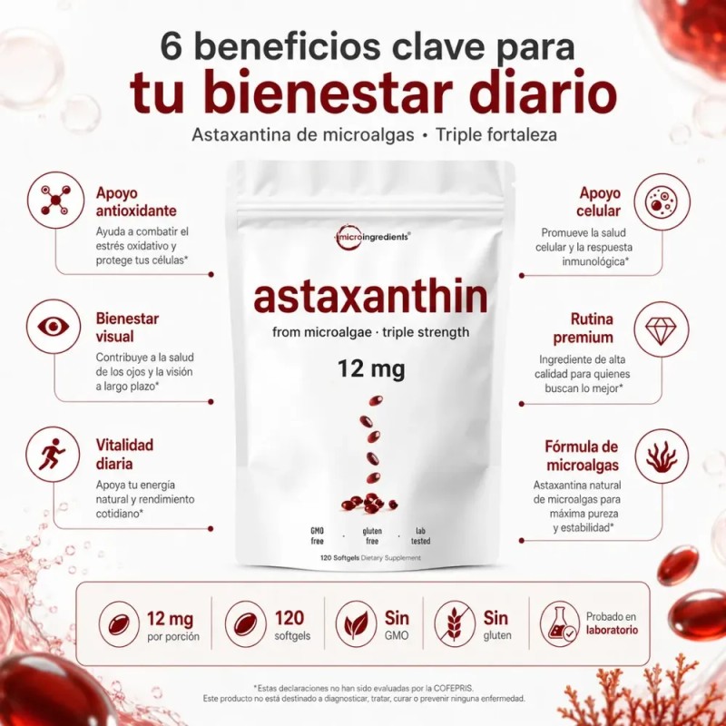 Astaxantina De Microalgas 12 Mg 120 Softgels Triple Fuerza