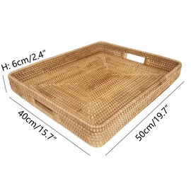 i-lan 20 Inch Handmade Rectangular Countertop Serving Trays with Cutout Handles,Rustic Decorative Rattan Woven Platter Holding Breakfast,Fruits,All Dish and Table Accessories.