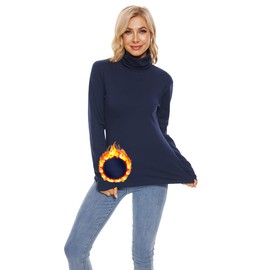 TAIPOVE Turtleneck Long Sleeve Shirts for Women Themal Underwear Fleece Fall Mock Turtle Neck Tops Blouse Sweat Suit Navy