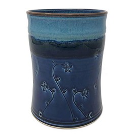 Plays in Mud Pottery Wine Chiller Utensil Crock, Blue Floral