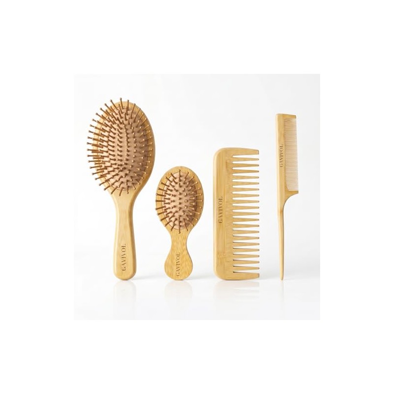 Juego de 4 cepillos de bambú para el cabello, cepillo