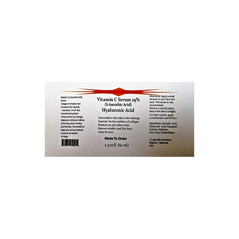 Vitamin C Skin Serum 25% (L-ascorbic Acid) with Pure Hyaluronic