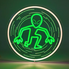 ADKALIV Alien Neon Signs for Wall Decor, Geen Alien Traveling Through Space LED Neon Light Sign for Livingroom, Man Cave, Bar, Funny Gifts for Him Men(Space Alive)