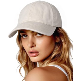 FURTALK Womens Mens Baseball Cap Washed Cotton Adjustable Soft Caps Unisex Unstructured Vintage Baseball Hats, Beige, L