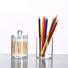 4Pcs Qtip Holder Dispenser with Lids Clear Acrylic Bathroom Jars Cotton Swab Storage Dispenser Reusable Bathroom Canisters Swab Ball Holder Dispenser for Makeup Cotton Swab