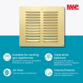 Map Metal Air Vent Cover, Suitable for Venting Gas Appliances Ventilation Internal External Wall, for Openings 9 x 9" (229 x 229mm), Gold