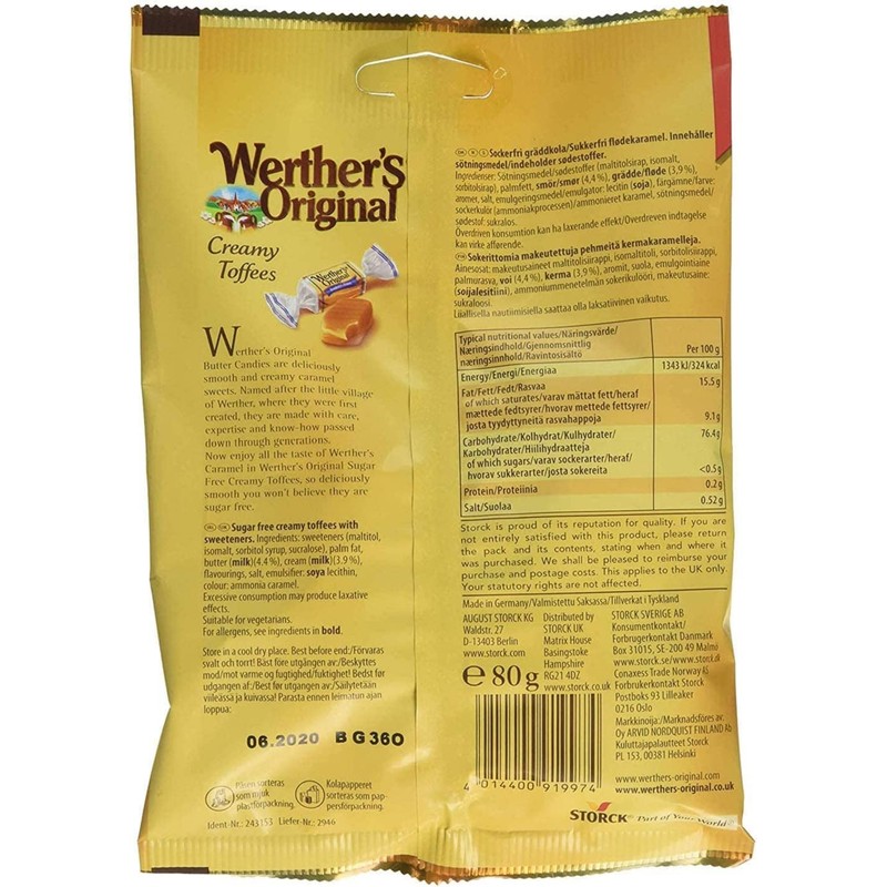 Werther's Original Sugar Free Toffee, 80 g (Pack of 1)