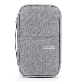 Auccu Passport Holder Travel Wallet, Large Capacity Family Travel Document Holder Organiser Waterproof, Passport Bag for Women & Men for Cash,Passport,Boarding Pass,ID Card,Credit,Tickets,Pen,Grey S