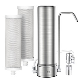 LCF Upgrade Countertop Water Filter, 𝐒𝐢𝐥𝐯𝐞𝐫 𝐈𝐨𝐧𝐬 Enhanced 6-Stage Stainless Steel Water Filter for Sink Faucet, Reduces Heavy Metals, Bad Taste & 99% Chlorine, 16,000 Gallons(2 Filters)