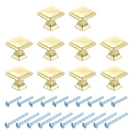 sourcing map 10Pcs Square Cabinet Knobs, 1.2 Inch Square Kitchen Cabinet Knob Zinc Alloy Drawer Knob Handle Pulls for Kitchen Cabinets Bedroom Dresser Wardrobe, Gold