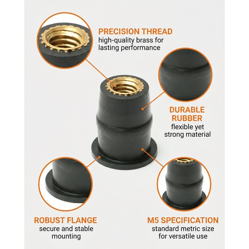 RAMGLYO M5 Motorcycle Windshield Nut 10x Black Rubber Shaft Nut