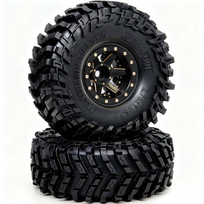 HOBBYSOUL Brass RC 1.0 wheels and tires 70mm Tall, Soft
